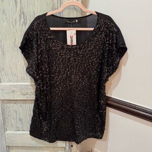 Short Sleeve Black Sequin Shirt, XXL NWT